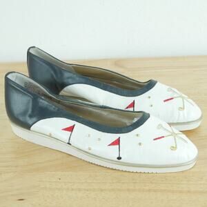 Vintage Size 7 Flats Embroidered Leather Golf Country Club Preppy Maximalist 90s